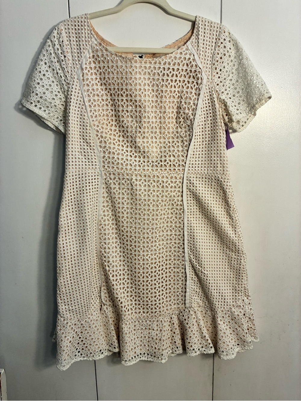 HD in Paris Anthropologie Lace Crochet Dress Ivory 16 Sheath Cottagecore Wedding